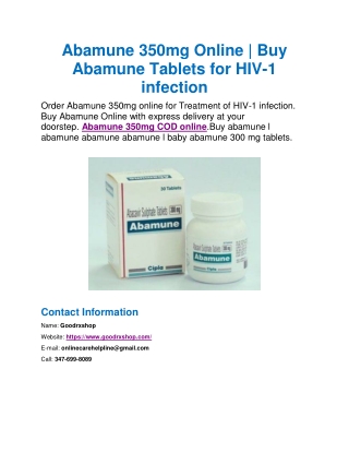 Abamune 350mg Online | Buy Abamune Tablets for HIV-1 infection