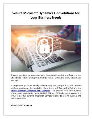 Secure Microsoft Dynamics ERP Solutions for your Business Needs