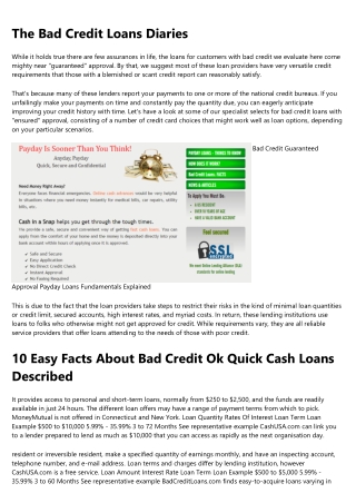 The Best Strategy To Use For Quick Loans Bad Credit