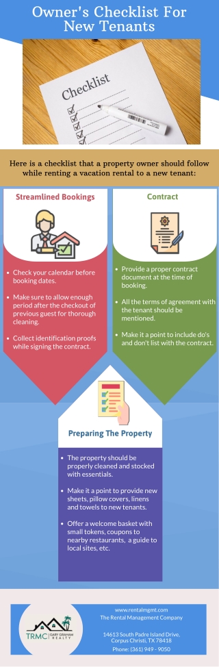 Owner's Checklist For New Tenants