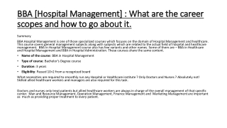 BBA Hospital Management: Career and Scopes