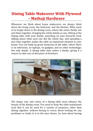 Dining Table Makeover With Plywood - Mathaji Hardware