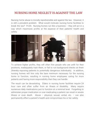 Nursing Home Neglect is Against the Law