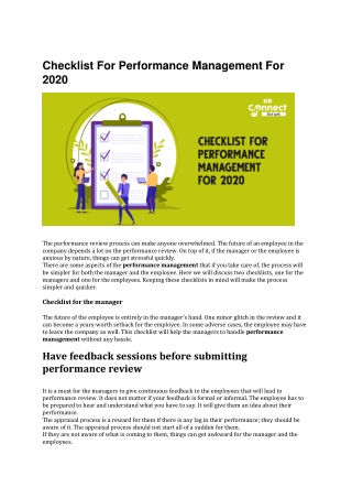 Checklist For Performance Management For 2020