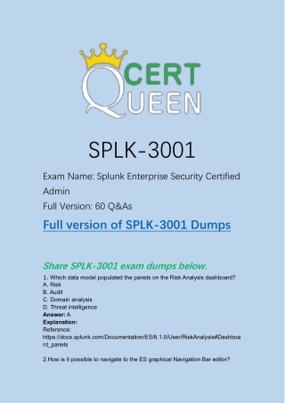 Splunk Certification SPLK-3001 Exam Dumps Questions