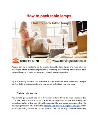 How to pack table lamps