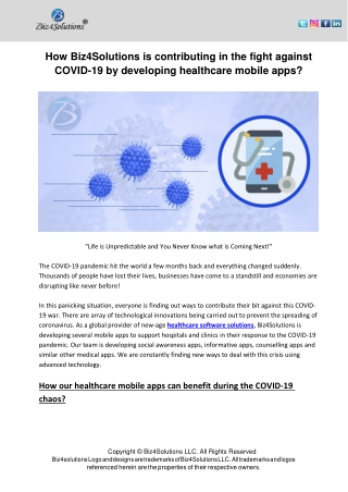 How Biz4Solutions is contributing in the fight against COVID-19 by developing healthcare mobile apps?