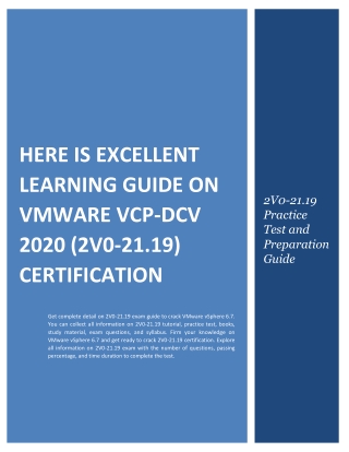 Here is Excellent Learning Guide on VMware VCP-DCV 2020 (2V0-21.19) Certification