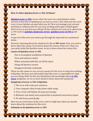 How To Solve Quicken Error cc-501 At Home