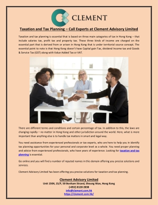 Taxation and tax planning call experts at clement advisory limited
