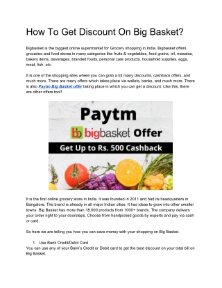 How To Get Discount On Big Basket?