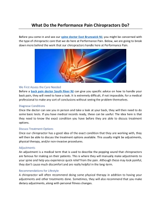 What Do the Performance Pain Chiropractors Do?