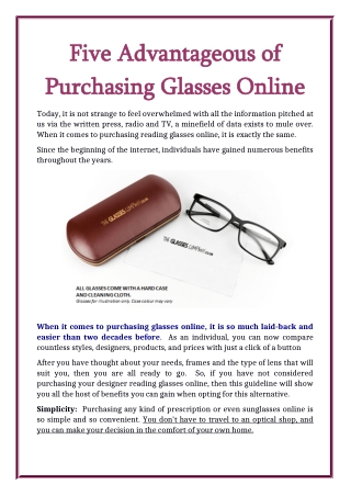 Five Advantageous of Purchasing Glasses Online