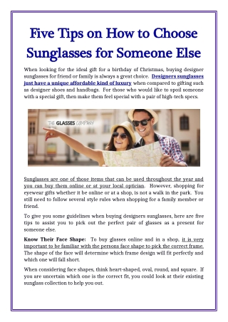 Five Tips on How to Choose Sunglasses for Someone Else