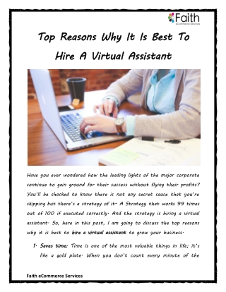 Top Reasons Why It Is Best To Hire A Virtual Assistant