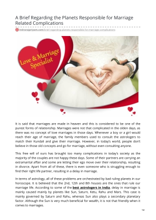 A Brief Regarding the Planets Responsible for Marriage Related Complications