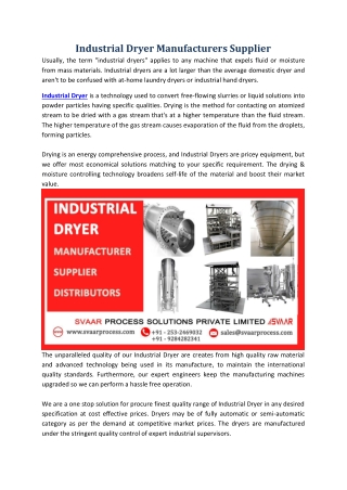 Industrial Dryer Manufacturers Supplier