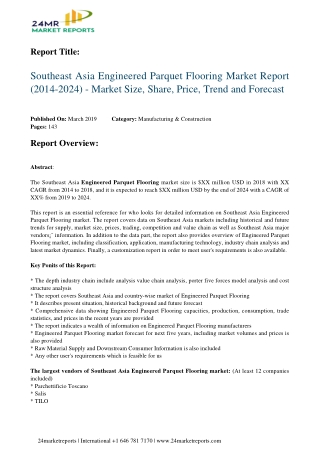 Engineered Parquet Flooring Analysis 2019 and In depth Research on Emerging Growth Factors
