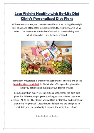 Lose Weight Healthy with Be-Lite Diet Clinic’s Personalized Diet Plans