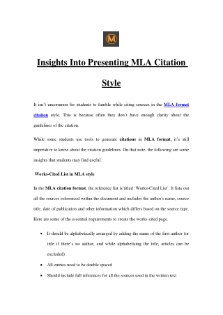 Insights Into Presenting MLA Citation Style