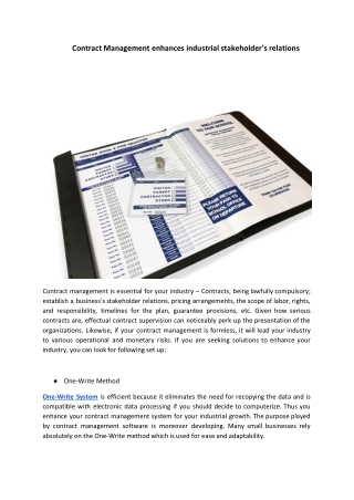 Contract Management enhances industrial stakeholder's relations