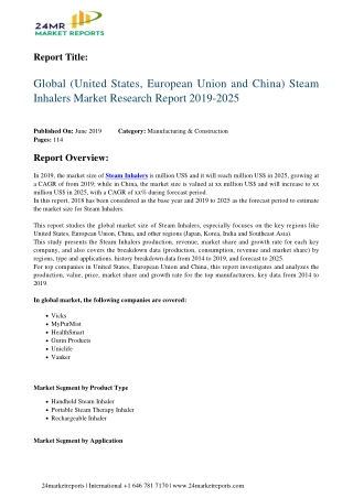 Steam Inhalers Segmentation and Analysis by Recent Trends, Development and Growth by Regions to 2025