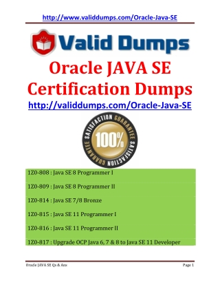 ORACLE JAVA SE Certification Dumps Questions and Answers of  Pass Guaranteed