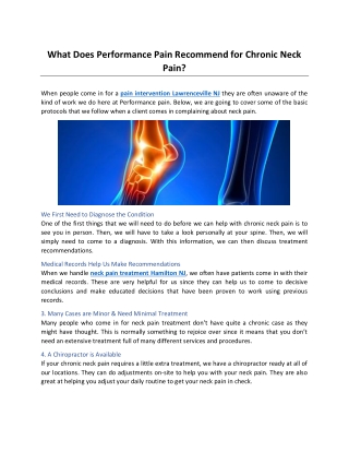 What Does Performance Pain Recommend for Chronic Neck Pain?