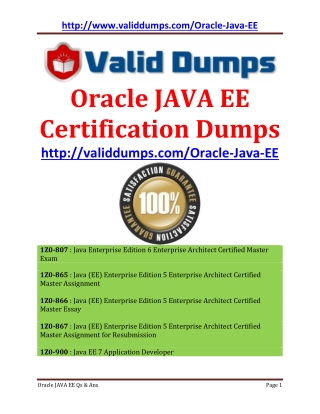 ORACLE JAVA EE 1Z0-807, 1Z0-865, 1Z0-866, 1Z0-867, 1Z0-900 Certification Dumps Questions and Answers of Pass Guaranteed