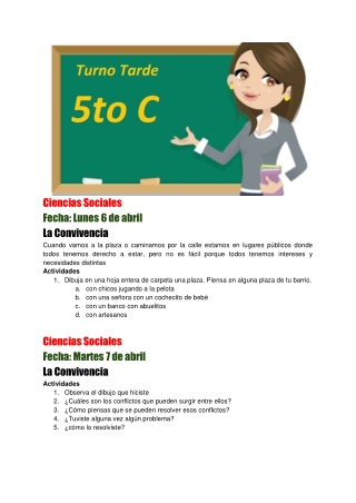 Ciencias Sociales - 5to C - Clases del 6 al 22 de abril