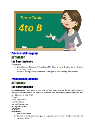 Practicas del Lenguaje - 4to B - Actividades 1 a 4