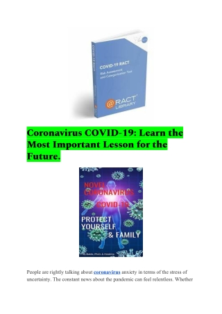 Coronavirus COVID-19: Learn the Most Important Lesson for the Future.