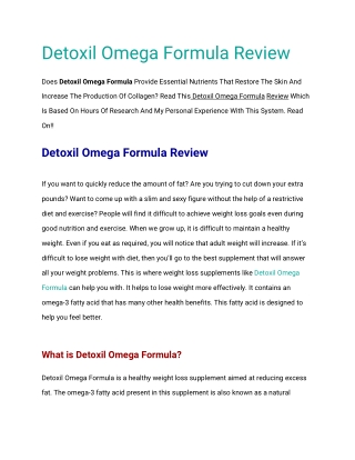 Detoxil Omega Formula Review - Boosts Your Energy Easily!!