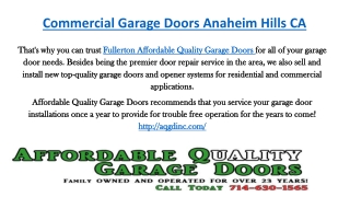 Commercial Garage Doors Anaheim Hills CA