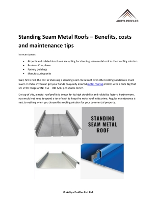 Standing Seam Metal Roofs – Benefits, costs and maintenance tips