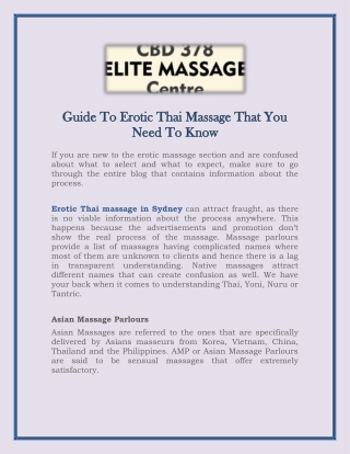 Guide To Erotic Thai Massage That You Need To Know