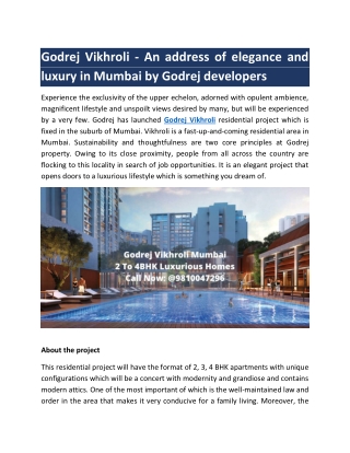 Godrej Vikhroli - An address of elegance and luxury in Mumbai by Godrej developers