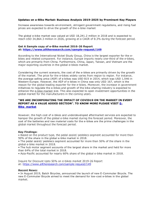Updates on e-Bike Market: Business Analysis 2019-2025 by Prominent Key Players