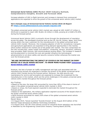 Unmanned Aerial Vehicle (UAV) Market 2020 Industry Outlook, Comprehensive Insights, Growth and Forecast 2025