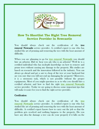 How To Shortlist The Right Tree Removal Service Provider In Newcastle