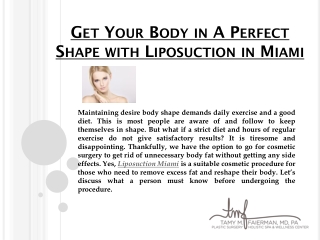 Get Your Body in A Perfect Shape with Liposuction in Miami