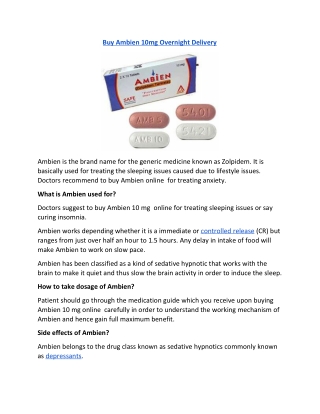 Buy Ambien 10mg Overnight Delivery