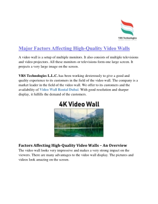 Major Factors Affecting High-Quality Video Walls