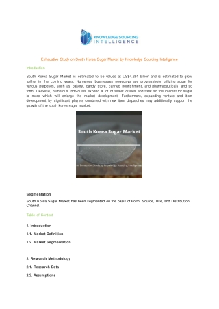 Exhaustive Study on South Korea Sugar Market by Knowledge Sourcing Intelligence