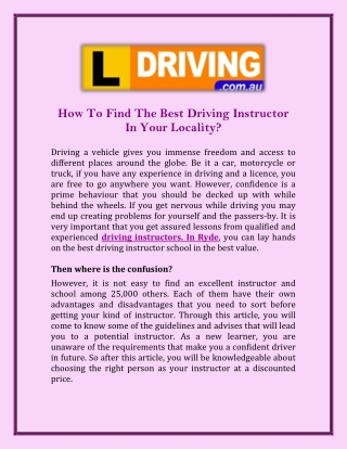 How To Find The Best Driving Instructor In Your Locality?