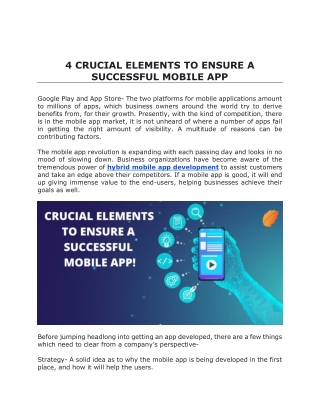 4 CRUCIAL ELEMENTS TO ENSURE A SUCCESSFUL MOBILE APP