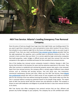 AKA Tree Service: Atlanta’s Leading Emergency Tree Removal Company