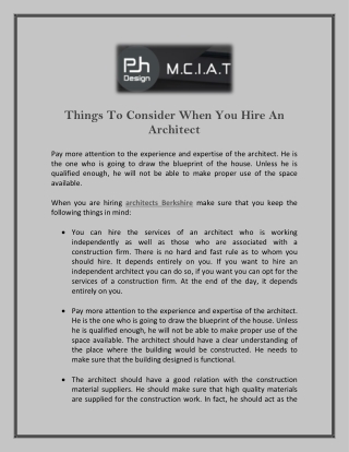 Things To Consider When You Hire An Architect