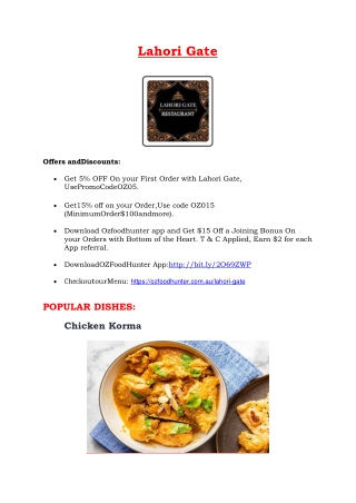 5% off - Lahori Gate Restaurant menu - Pakistani takeaway Weetangera, ACT