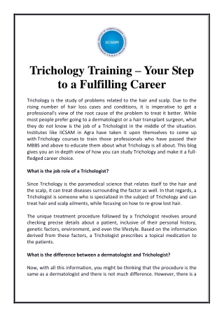 Trichology Training – Your Step to a Fulfilling Career